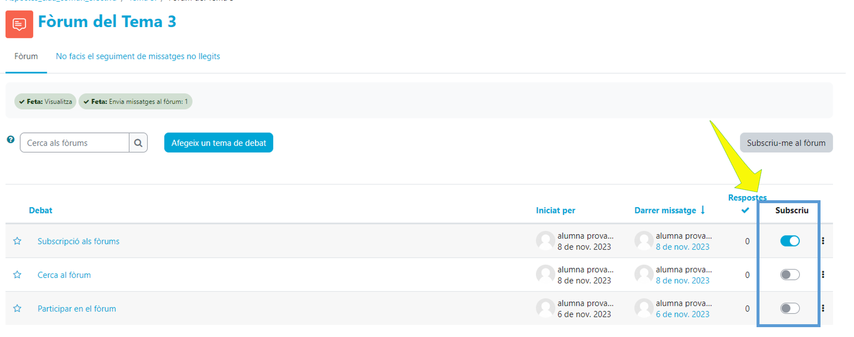 Fòrum subscripció a un fil de debat